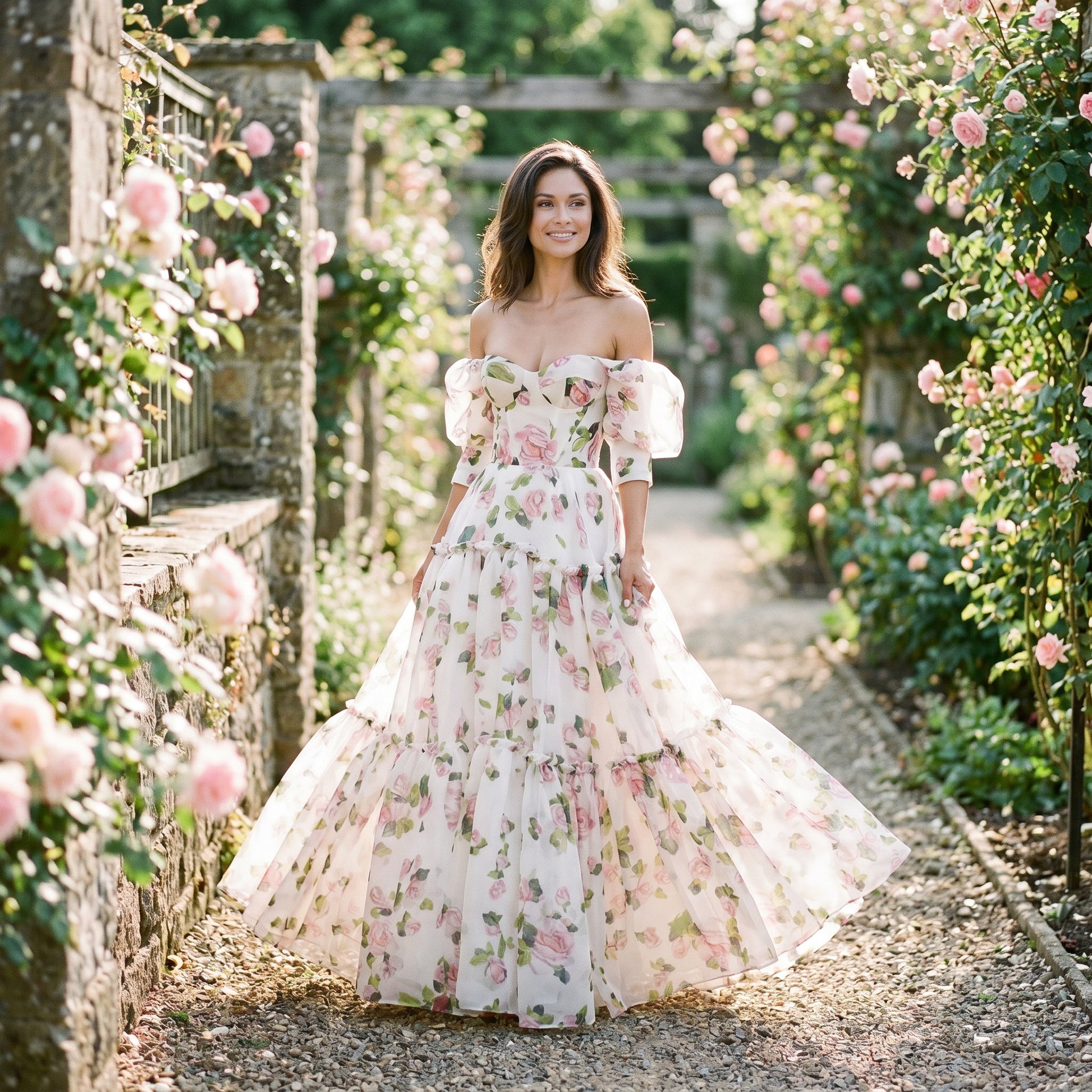 Diana - Elegant Floral Print Evening Gown for Formal Events