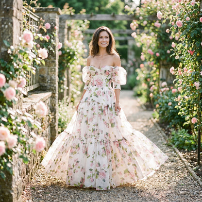 Diana - Elegant Floral Print Evening Gown for Formal Events