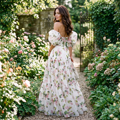 Diana - Elegant Floral Print Evening Gown for Formal Events
