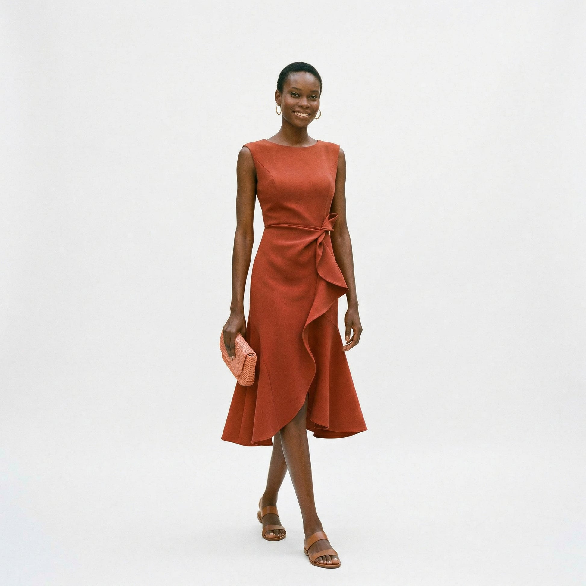 Elegant Asymmetric Midi Dress for Wedding Guests and Formal Events