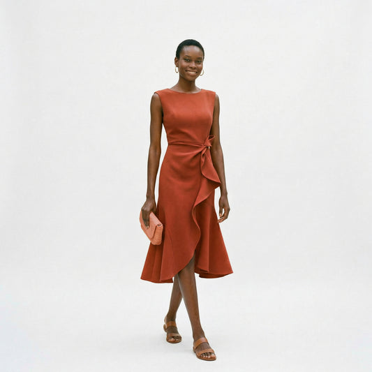 Elegant Asymmetric Midi Dress for Wedding Guests and Formal Events
