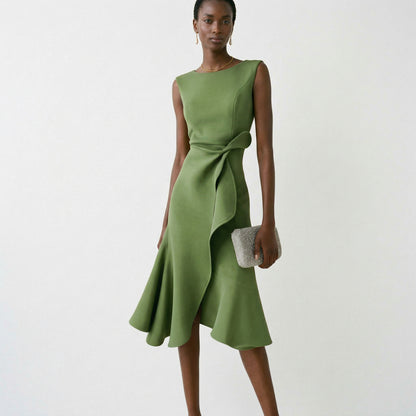 Elegant Asymmetric Midi Dress for Wedding Guests and Formal Events