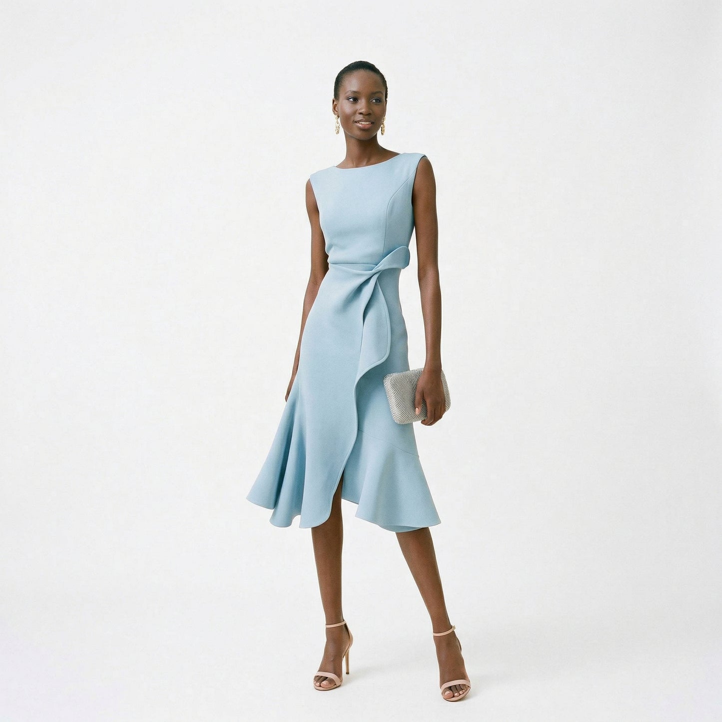 Elegant Asymmetric Midi Dress for Wedding Guests and Formal Events