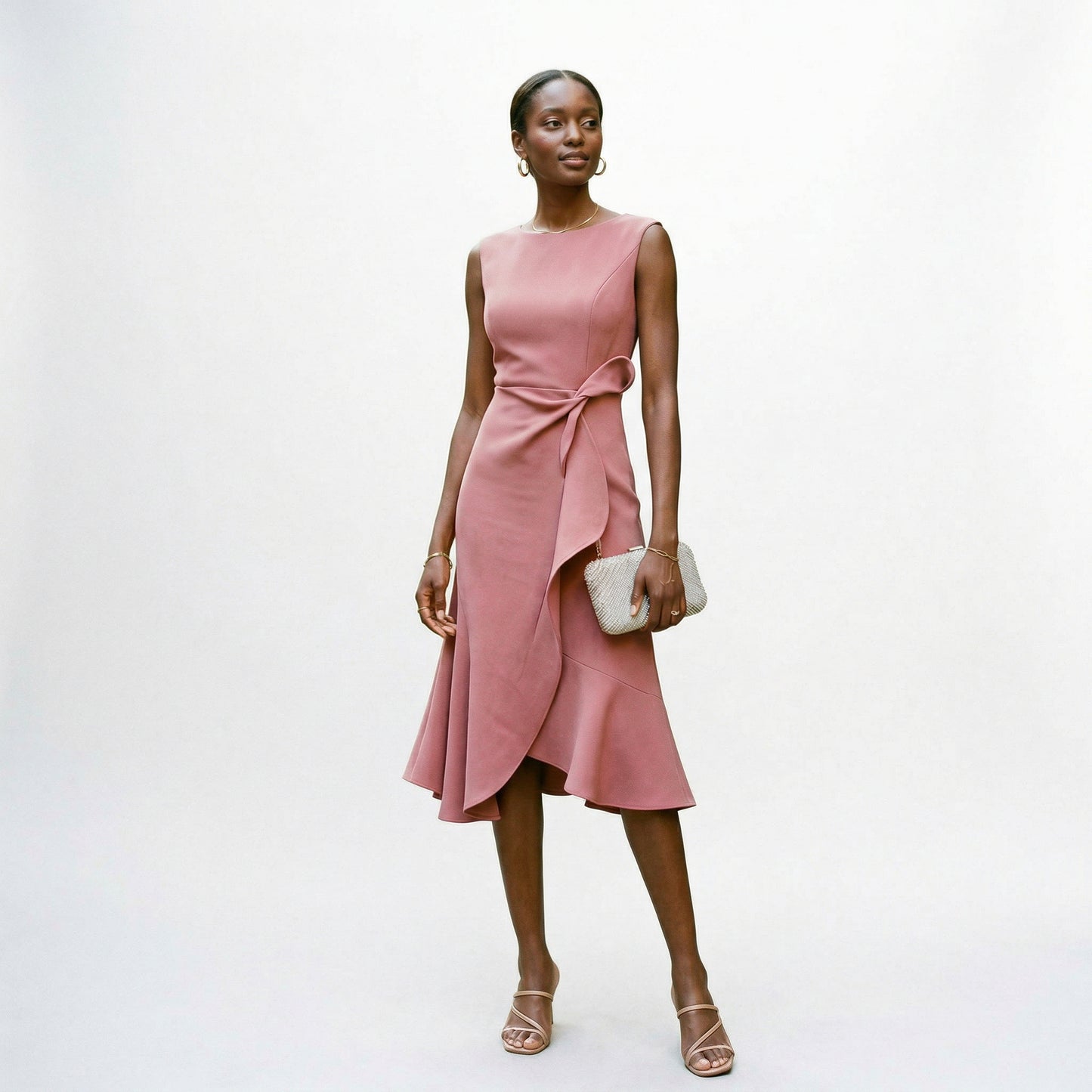 Elegant Asymmetric Midi Dress for Wedding Guests and Formal Events