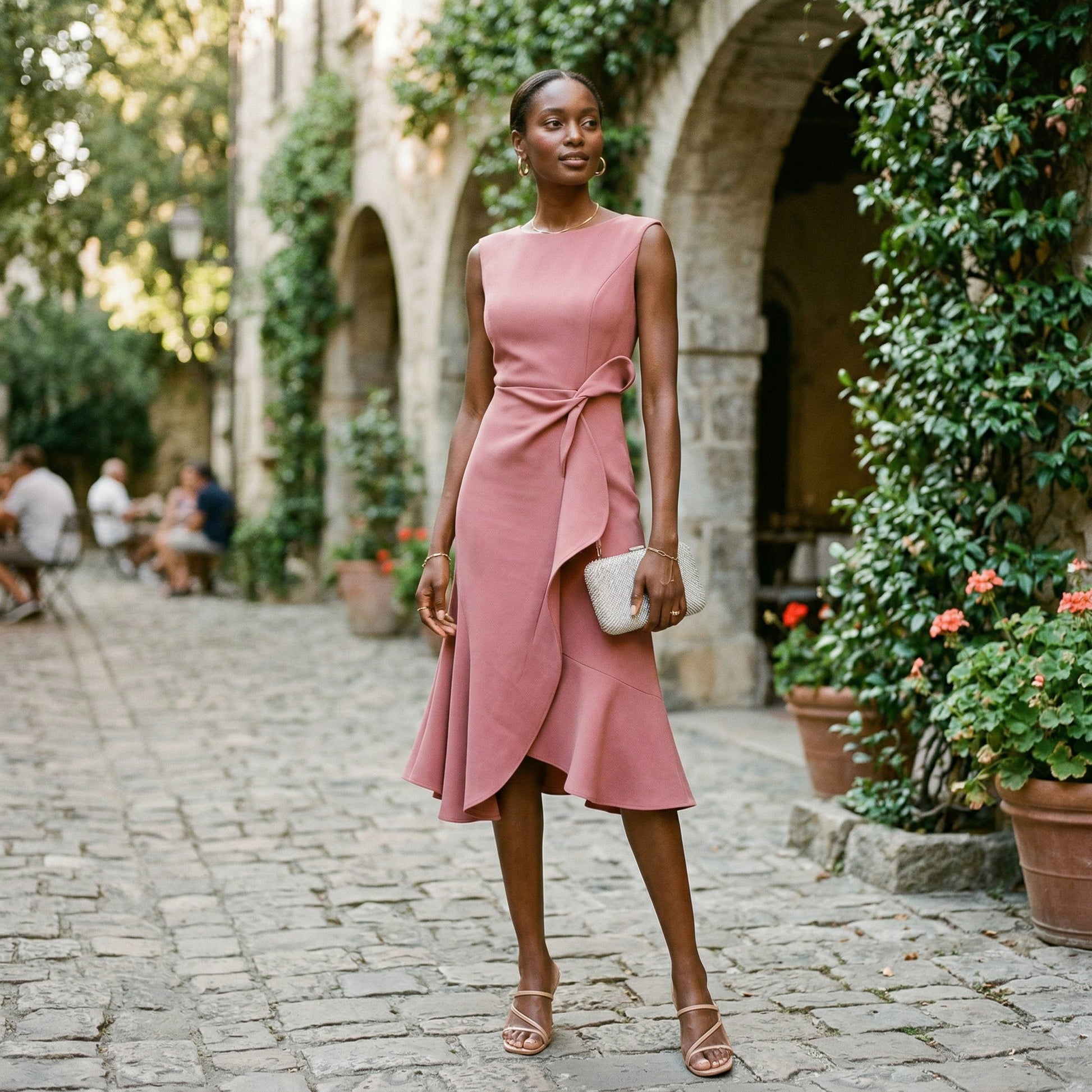 Elegant Asymmetric Midi Dress for Wedding Guests and Formal Events