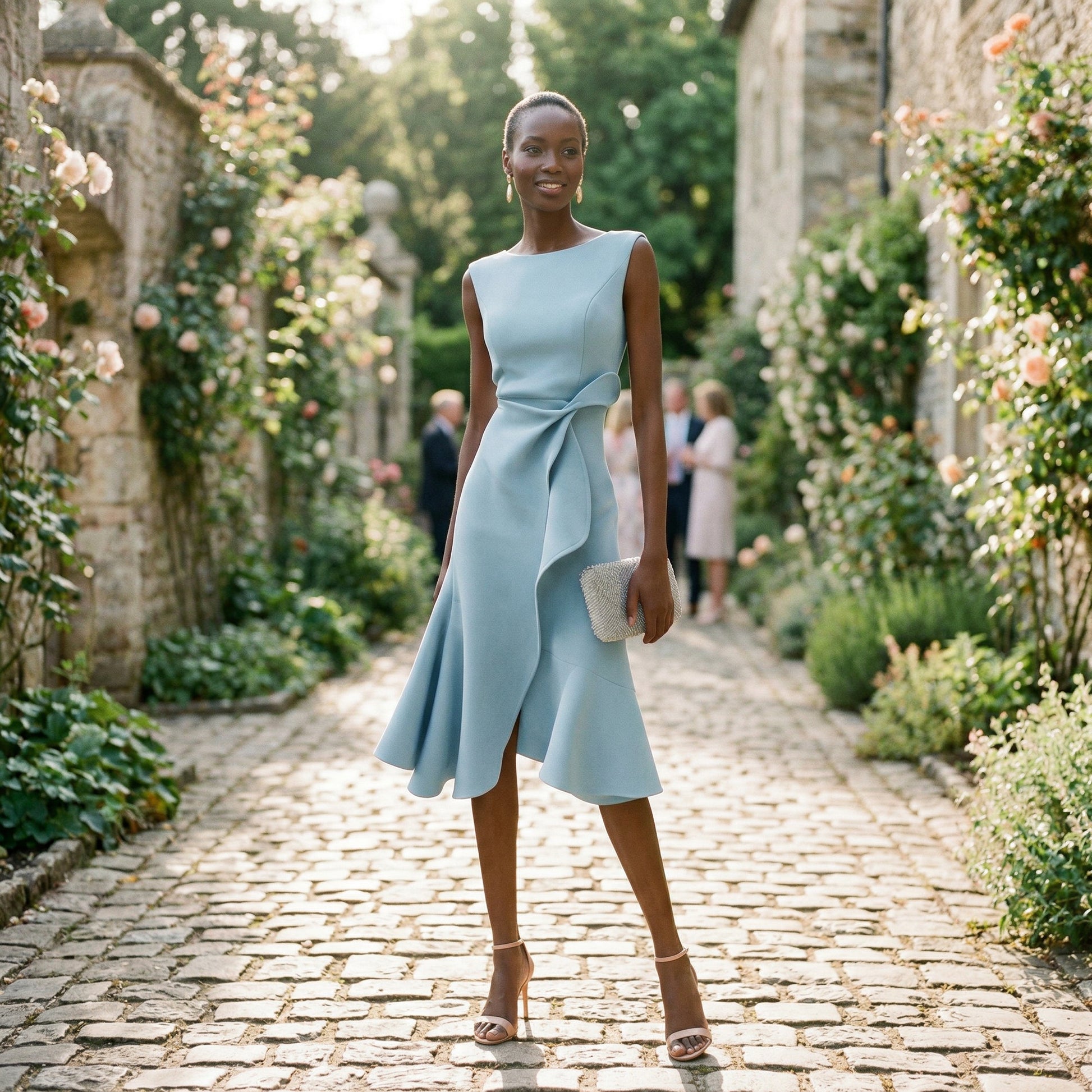 Elegant Asymmetric Midi Dress for Wedding Guests and Formal Events