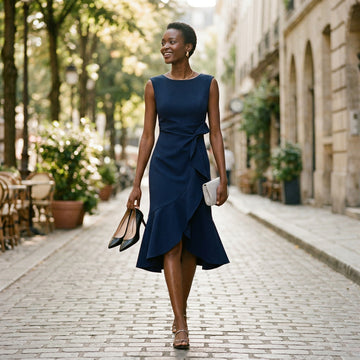 elegant midi dress Elegant Asymmetric Midi Dress for Wedding Guests and Formal Events – OLENOVA
