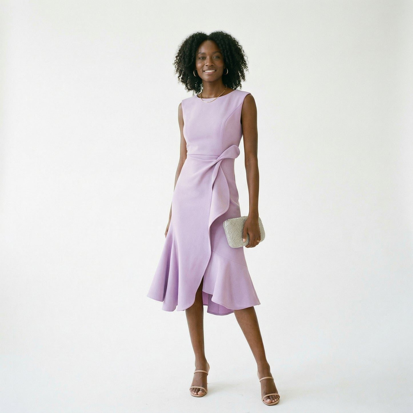 Elegant Asymmetric Midi Dress for Wedding Guests and Formal Events