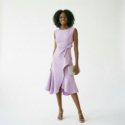 Elegant Asymmetric Midi Dress for Wedding Guests and Formal Events