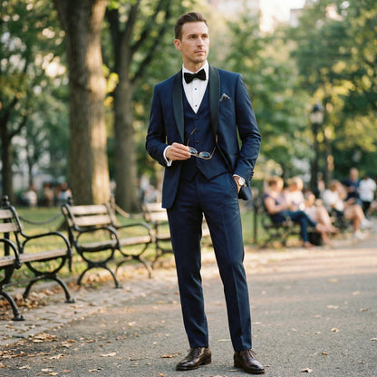 Elegant Black Men's Three Piece Suit for Weddings and Formal Occasions