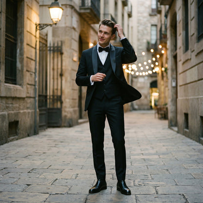 Elegant Black Men's Three Piece Suit for Weddings and Formal Occasions