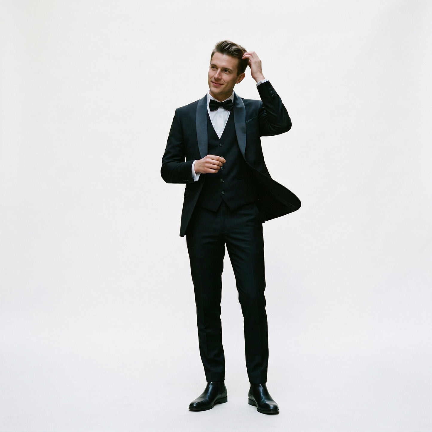 Elegant Black Men's Three Piece Suit for Weddings and Formal Occasions