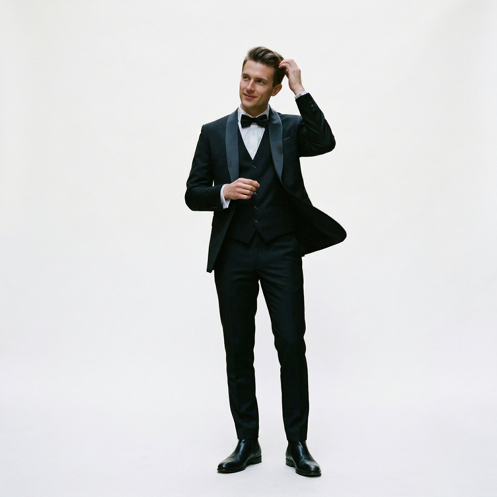 Elegant Black Men's Three Piece Suit for Weddings and Formal Occasions