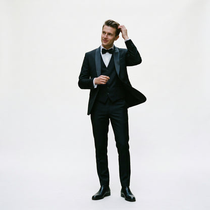 Elegant Black Men's Three Piece Suit for Weddings and Formal Occasions