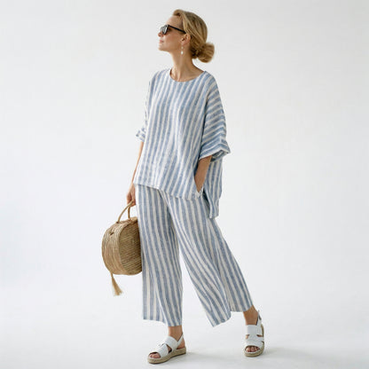 Elegant Blue Striped Linen Set