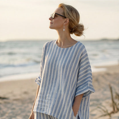Elegant Blue Striped Linen Set