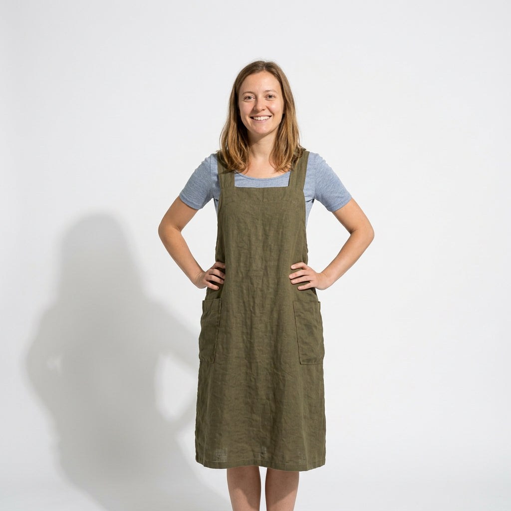 Elegant Cotton Apron Dress with Pockets