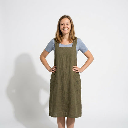 Elegant Cotton Apron Dress with Pockets