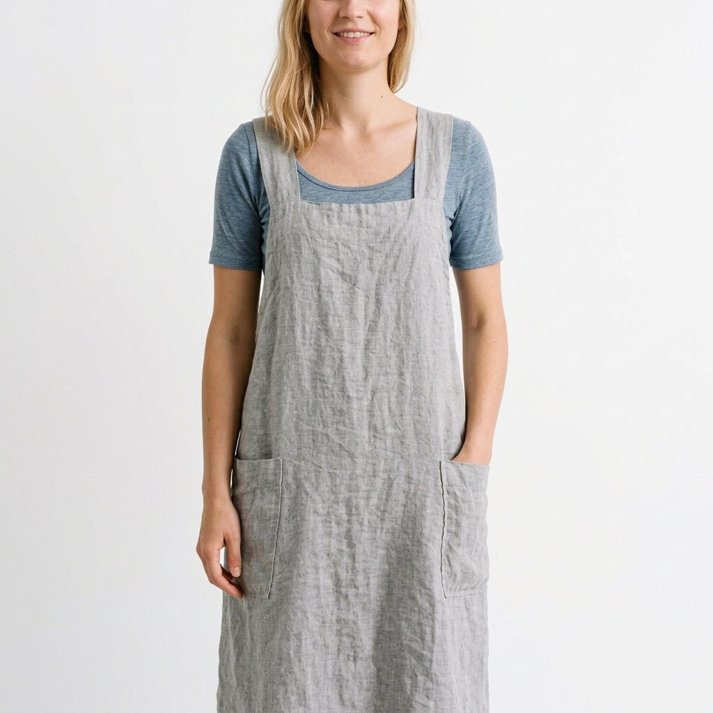 Elegant Cotton Apron Dress with Pockets