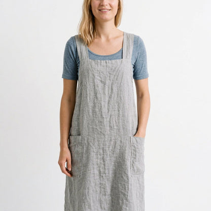 Elegant Cotton Apron Dress with Pockets