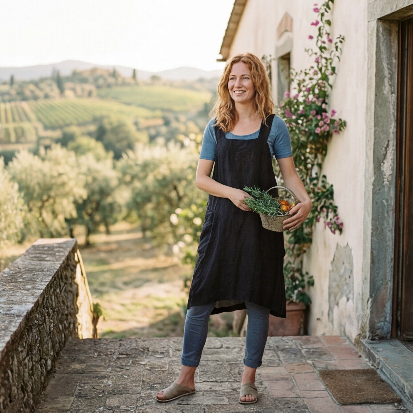 Elegant Cotton Apron Dress with Pockets
