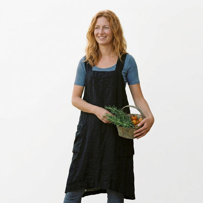 Elegant Cotton Apron Dress with Pockets