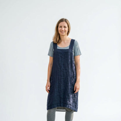 Elegant Cotton Apron Dress with Pockets