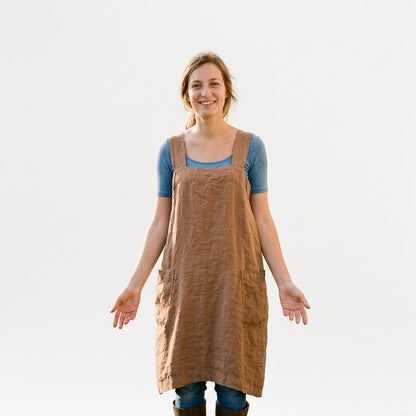 Elegant Cotton Apron Dress with Pockets