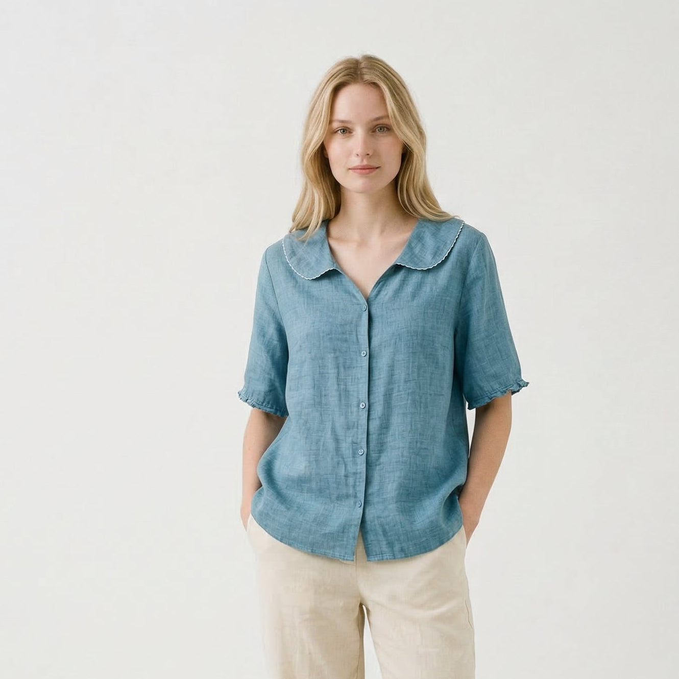 Elegant Cotton-Linen Womens Blouse for Summer