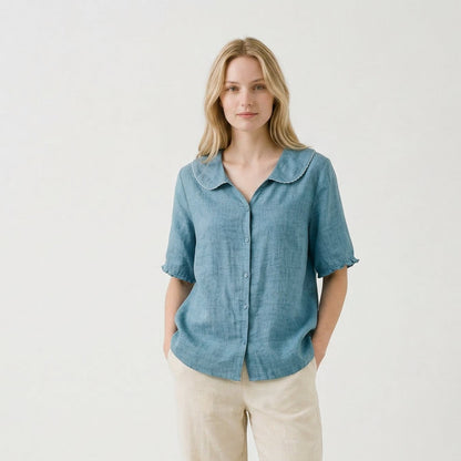 Elegant Cotton-Linen Womens Blouse for Summer