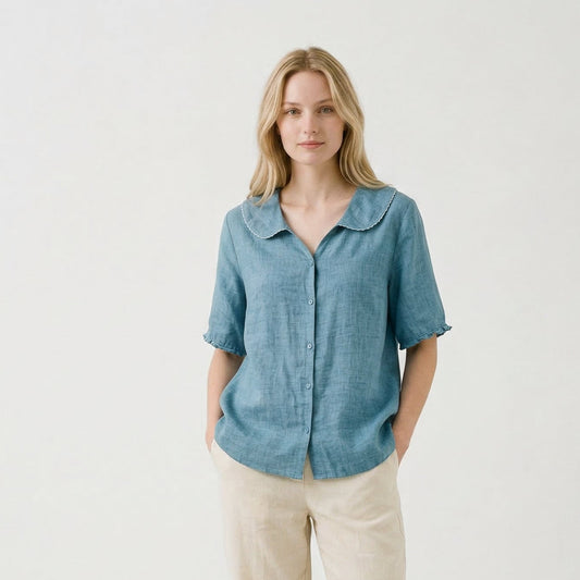 Elegant Cotton-Linen Womens Blouse for Summer