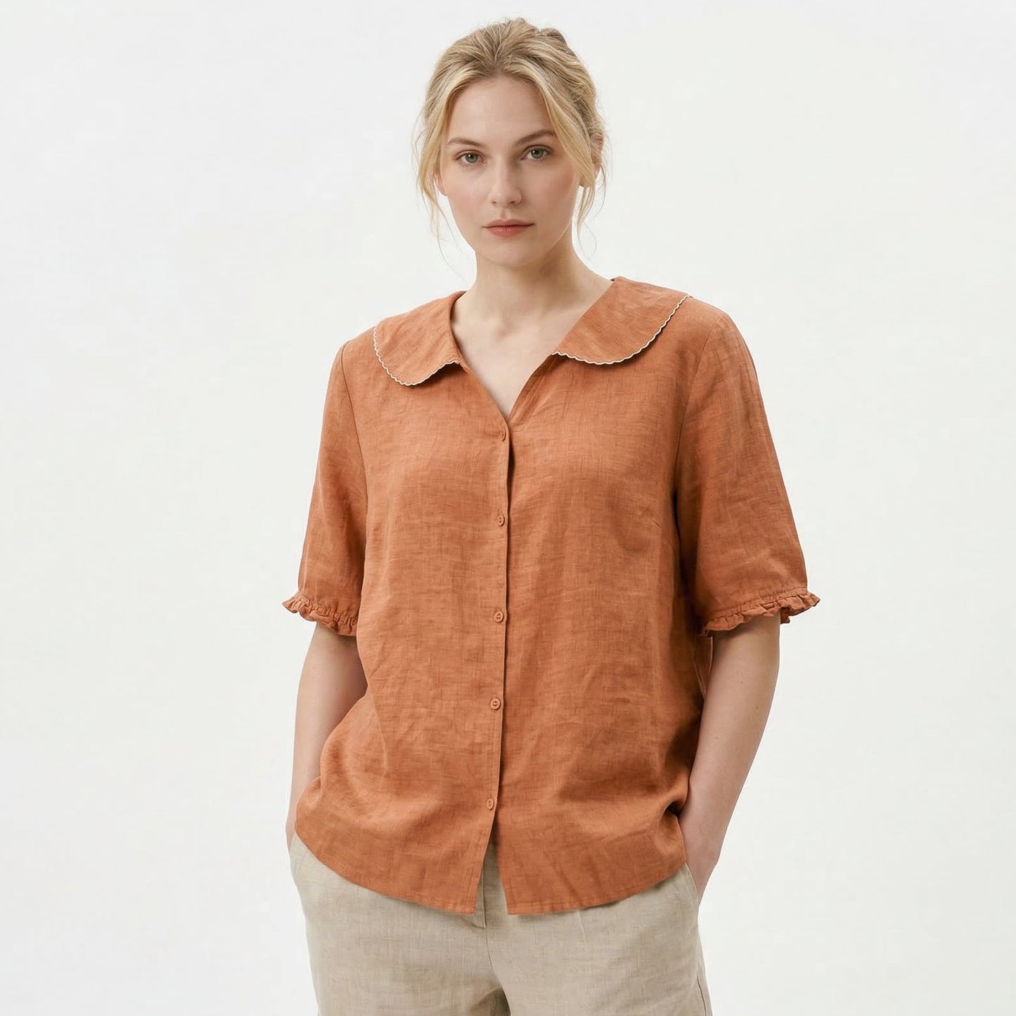Elegant Cotton-Linen Womens Blouse for Summer