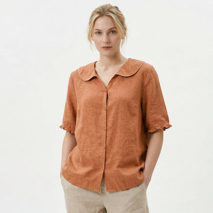 Elegant Cotton-Linen Womens Blouse for Summer