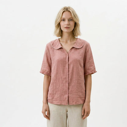 Elegant Cotton-Linen Womens Blouse for Summer