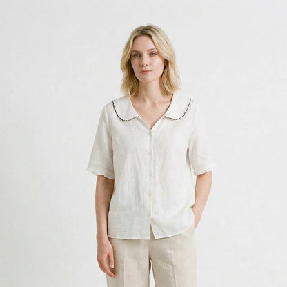 Elegant Cotton-Linen Womens Blouse for Summer