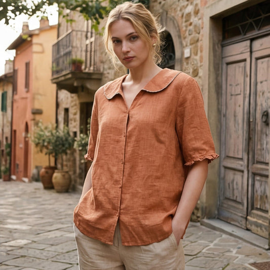 Elegant Cotton-Linen Womens Blouse for Summer