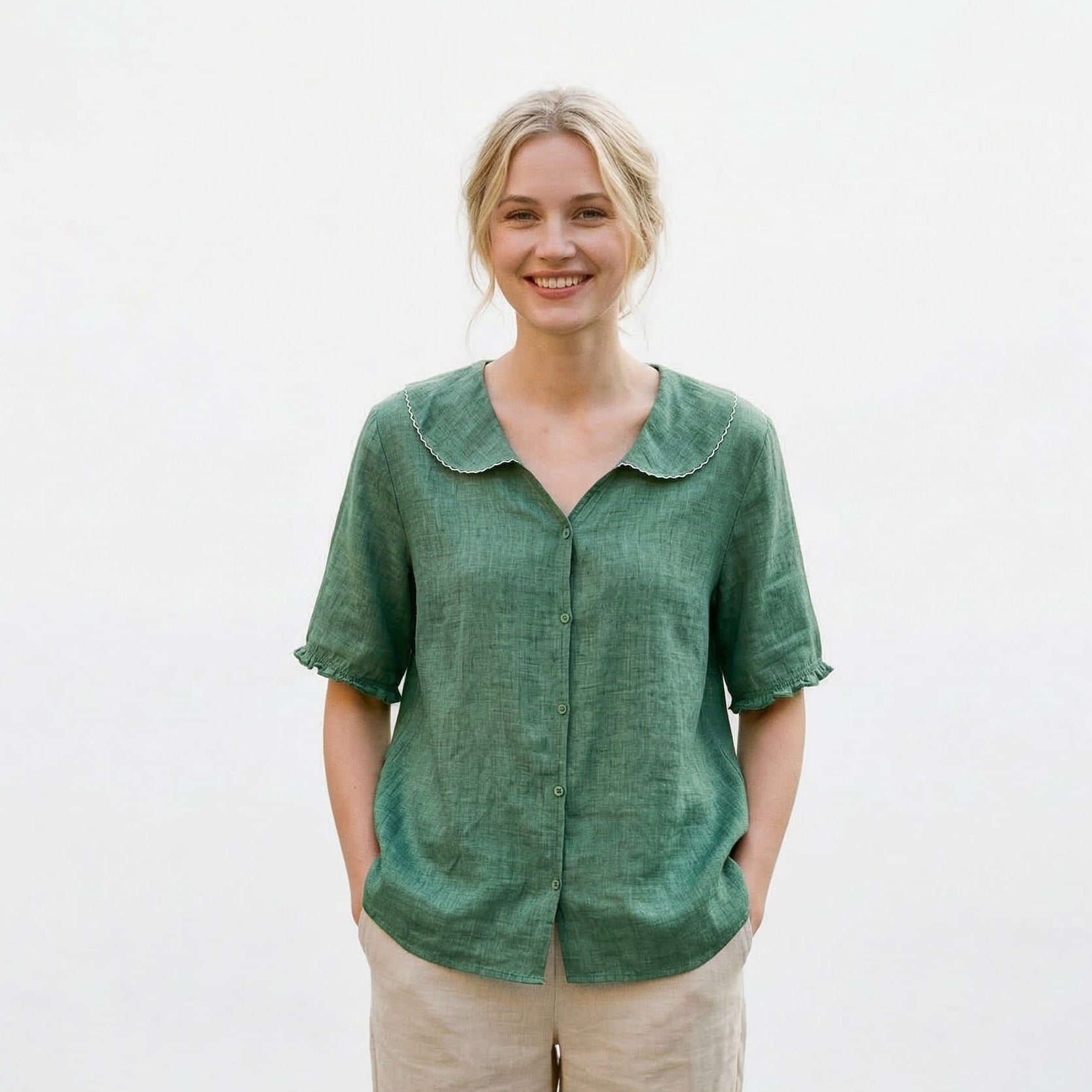 Elegant Cotton-Linen Womens Blouse for Summer