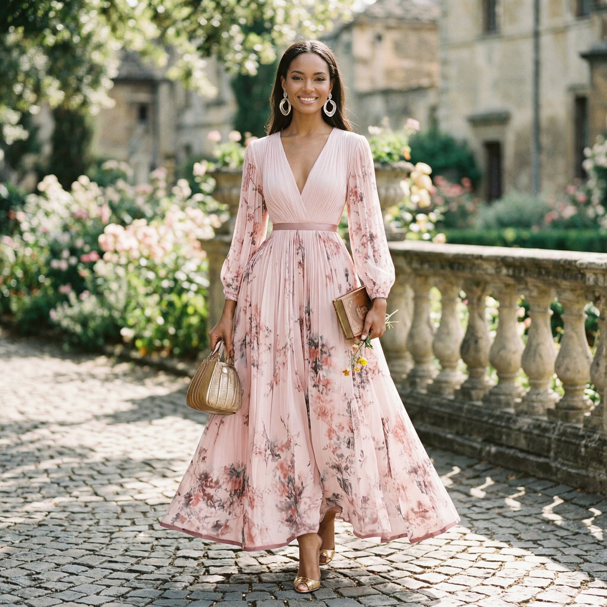Elegant Floral Long Sleeve Maxi Dress – OLENOVA