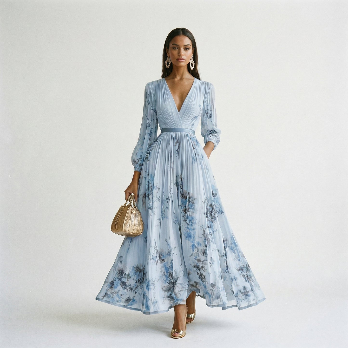 Elegant Floral Long Sleeve Maxi Dress