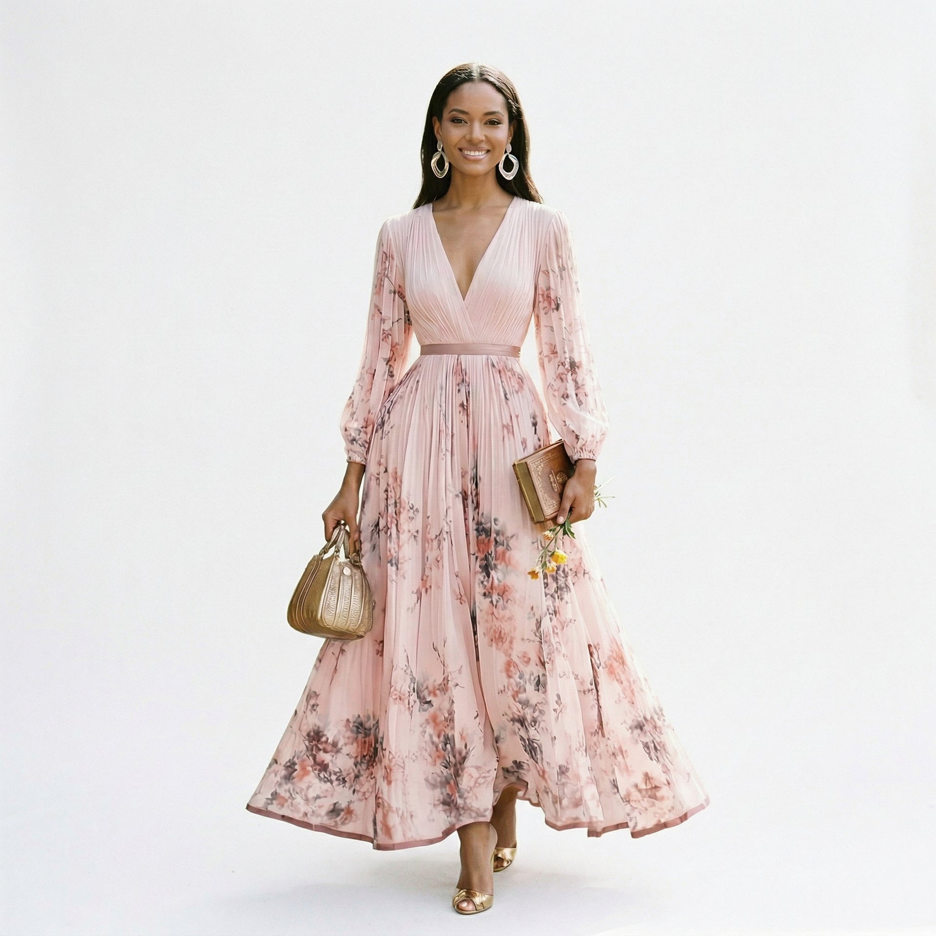 Elegant Floral Long Sleeve Maxi Dress – OLENOVA