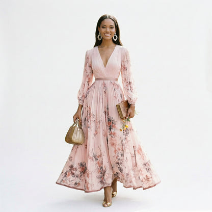 Elegant Floral Long Sleeve Maxi Dress