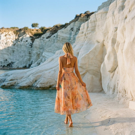 Elegant Floral Midi Summer Dress for Weddings and Cocktails