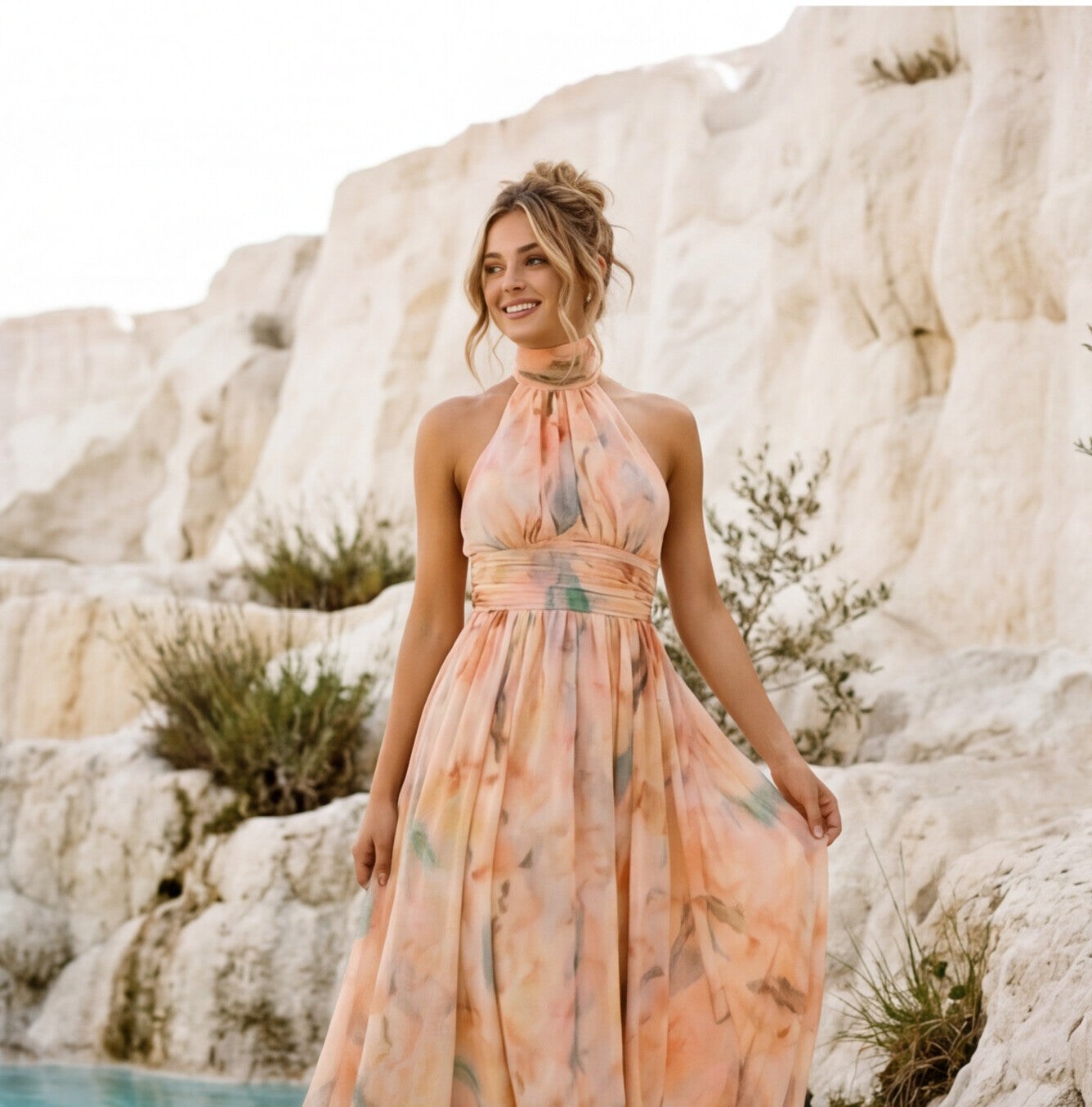Elegant Floral Midi Summer Dress for Weddings and Cocktails