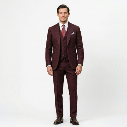 Elegant Herringbone 3 Piece Men's Suit for Wedding and Groomsmen
