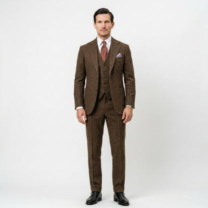Elegant Herringbone 3 Piece Men's Suit for Wedding and Groomsmen