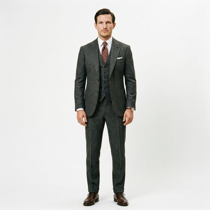 Elegant Herringbone 3 Piece Men's Suit for Wedding and Groomsmen