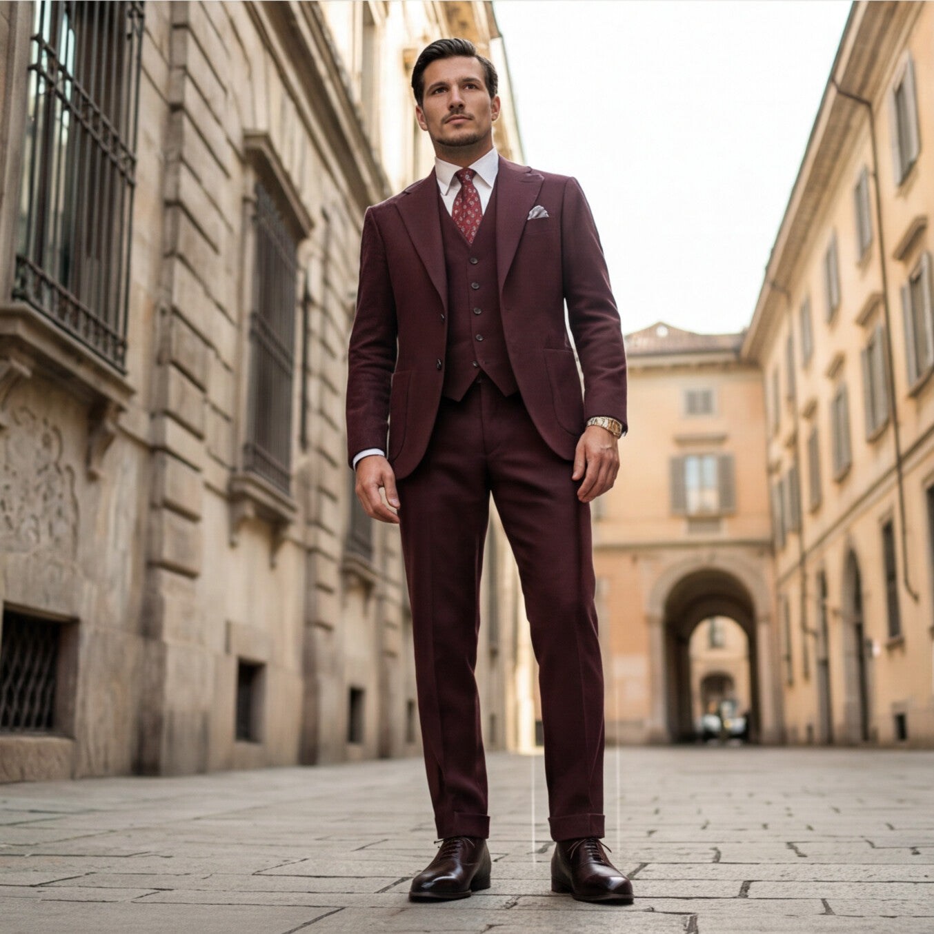 Elegant Herringbone 3 Piece Men's Suit for Wedding and Groomsmen