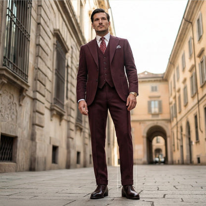 Elegant Herringbone 3 Piece Men's Suit for Wedding and Groomsmen