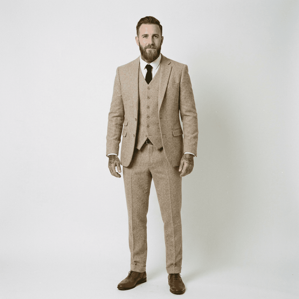 Elegant Herringbone Men's Suit for Weddings
