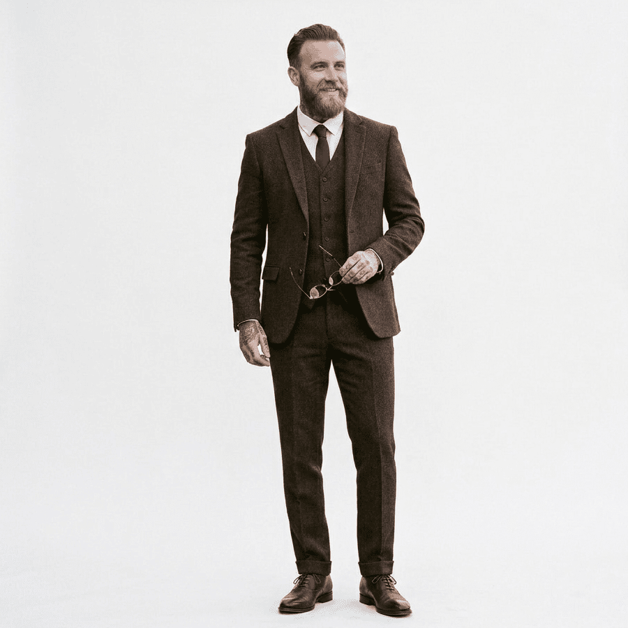 Elegant Herringbone Men's Suit for Weddings